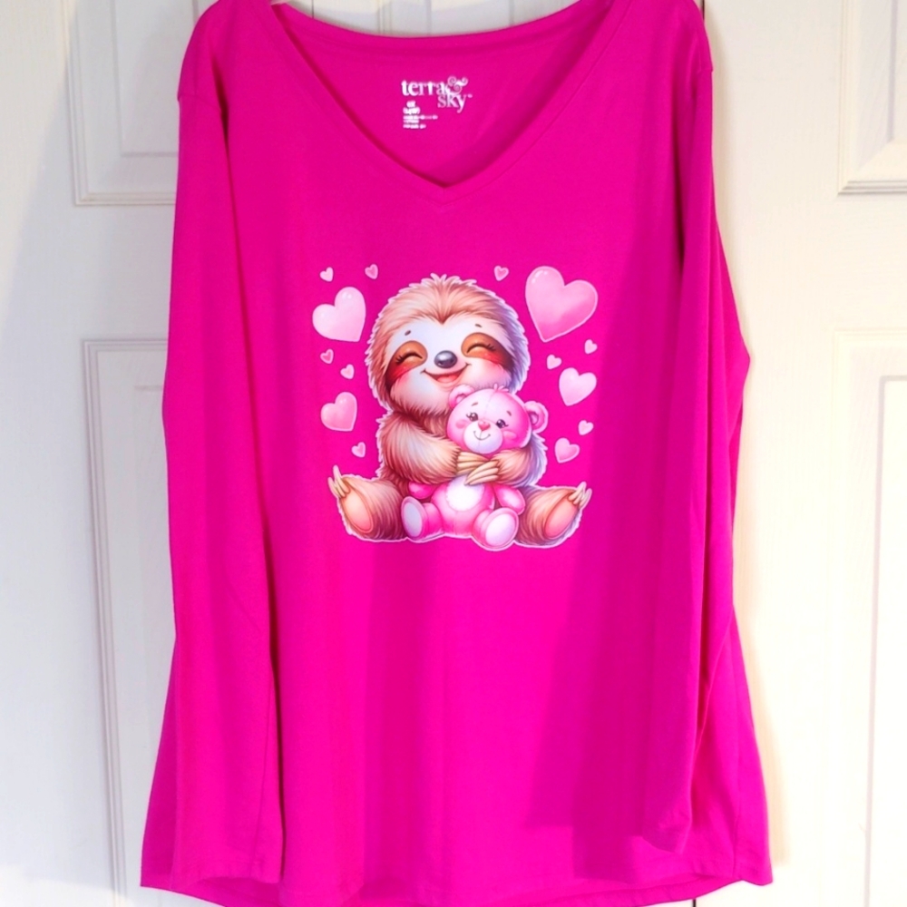 PINK SLOTH VALENTINE'S DAY TOP SIZE OX